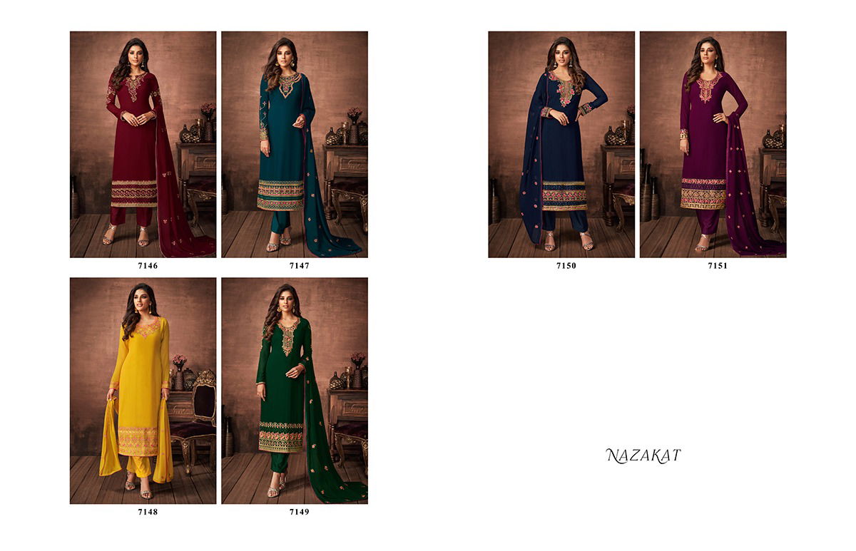 Nazakat 1 Latest Collection Heavy Faux Georgette Embroidered Salwar Suits With Embroidery Work Dupatta 
