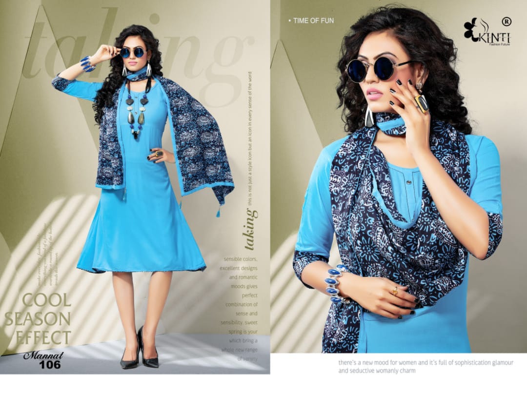 Kinti Mannat Latest designer fancy Regular Wear rayon Kurtis Collection
