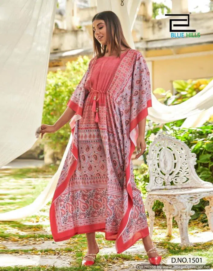 Blue Hills Stare 15 Party Wear Designer Crepe Silk  Printed Kaftan Kurti Collection