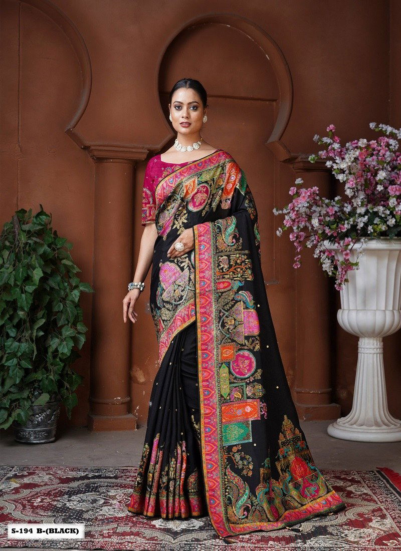 Black Colour Anaara By Tathastu Dola Silk Designer Saree Wholesale Shop In Surat S 194 B