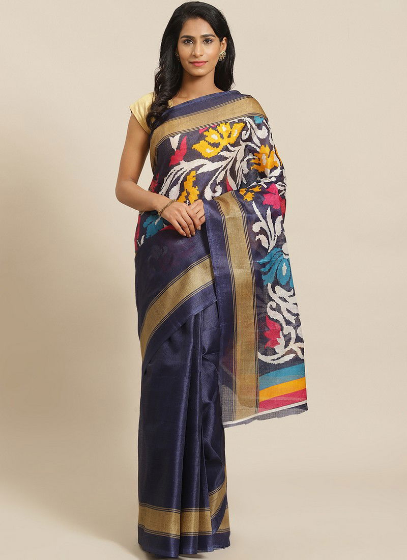 Blue and White Bhagalpuri Saree 26