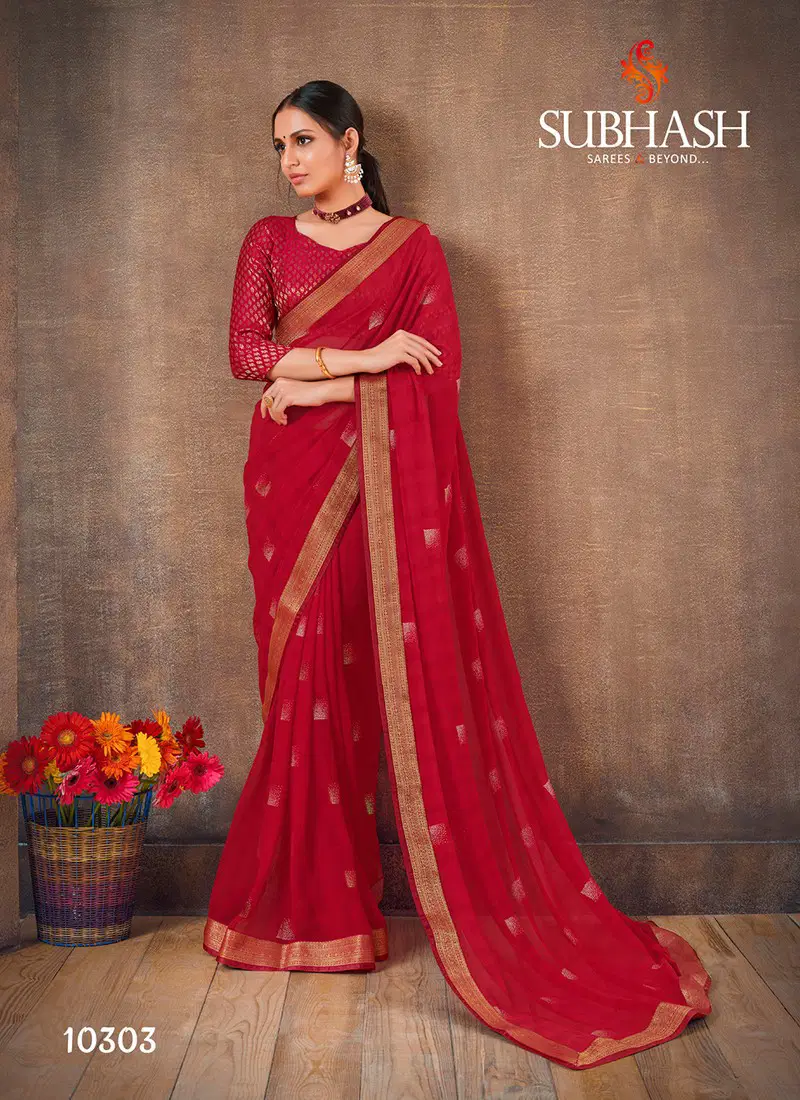 Dark Green Subhash Georgette Foil Work Saree with Brocade Blouse Designer Rich Look Wedding Wear and Party Wear Saree 10303