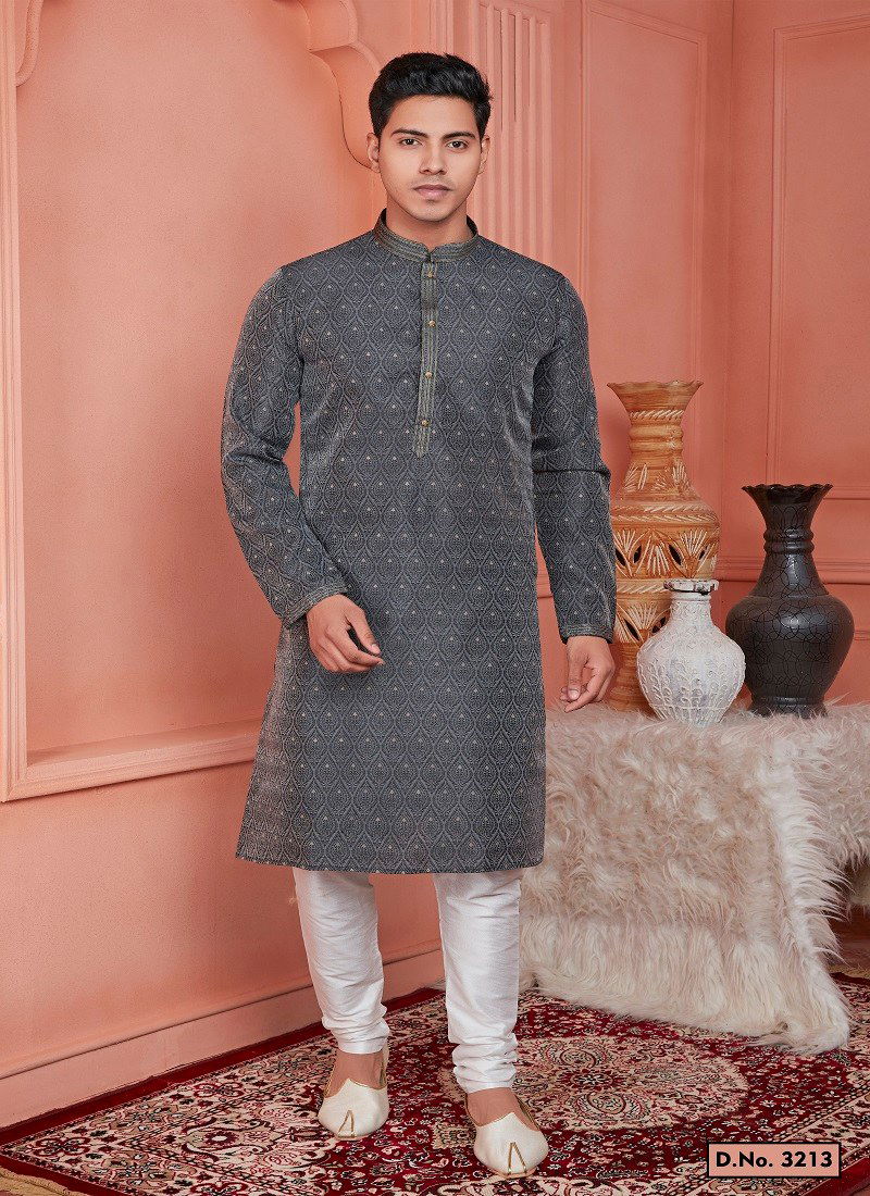 Dark Grey Colour 1659 Function Wear Mens Indo Western Surat Wholesale Market 3213