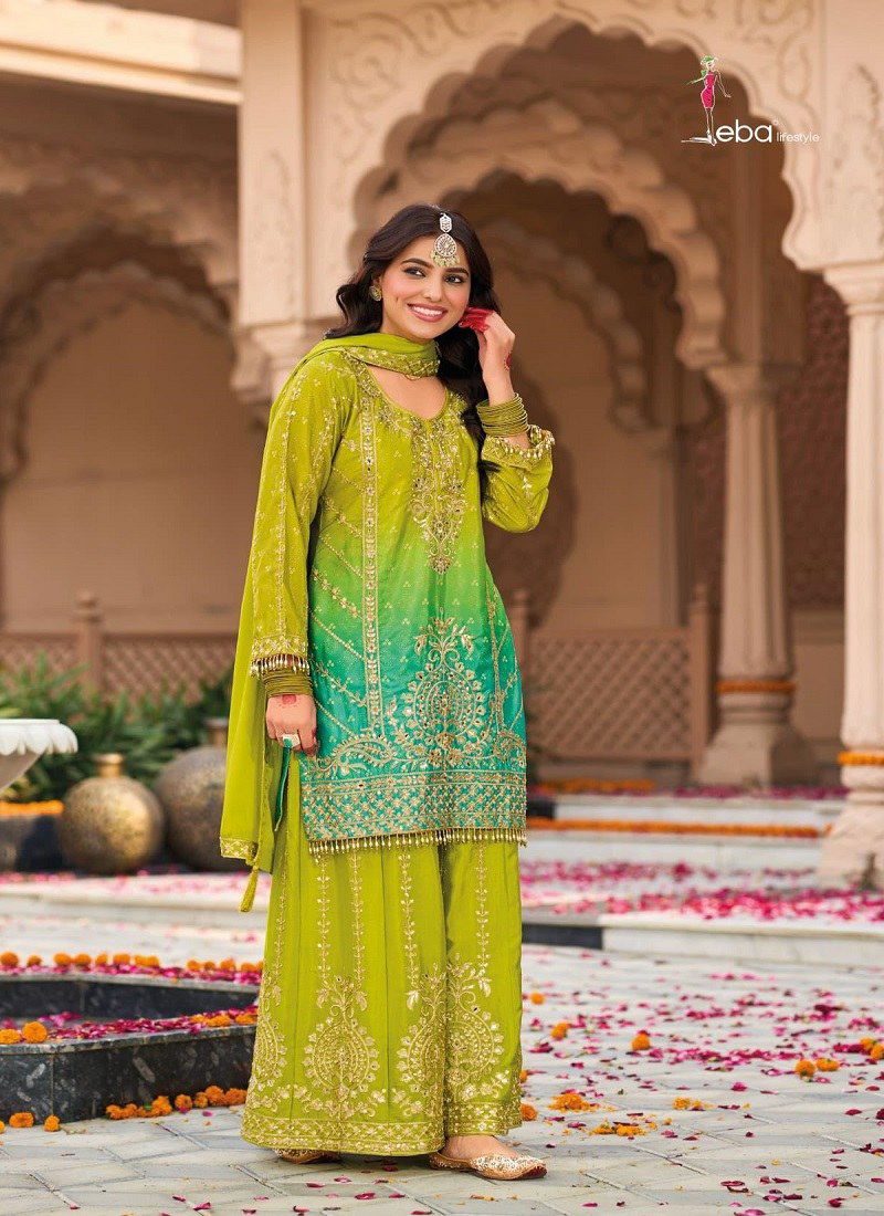 Green Colour Rangeen By Eba Heavy Chinon Readymade Suits Wholesale Market In Surat 1782