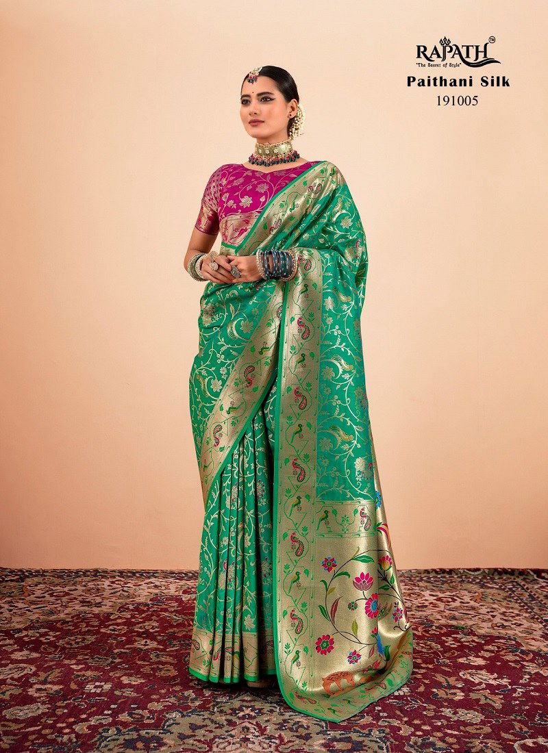 Green Colour Shailja Silk By Rajpath Paithani silk Designer Wear Saree Wholesale Market In Surat 191005