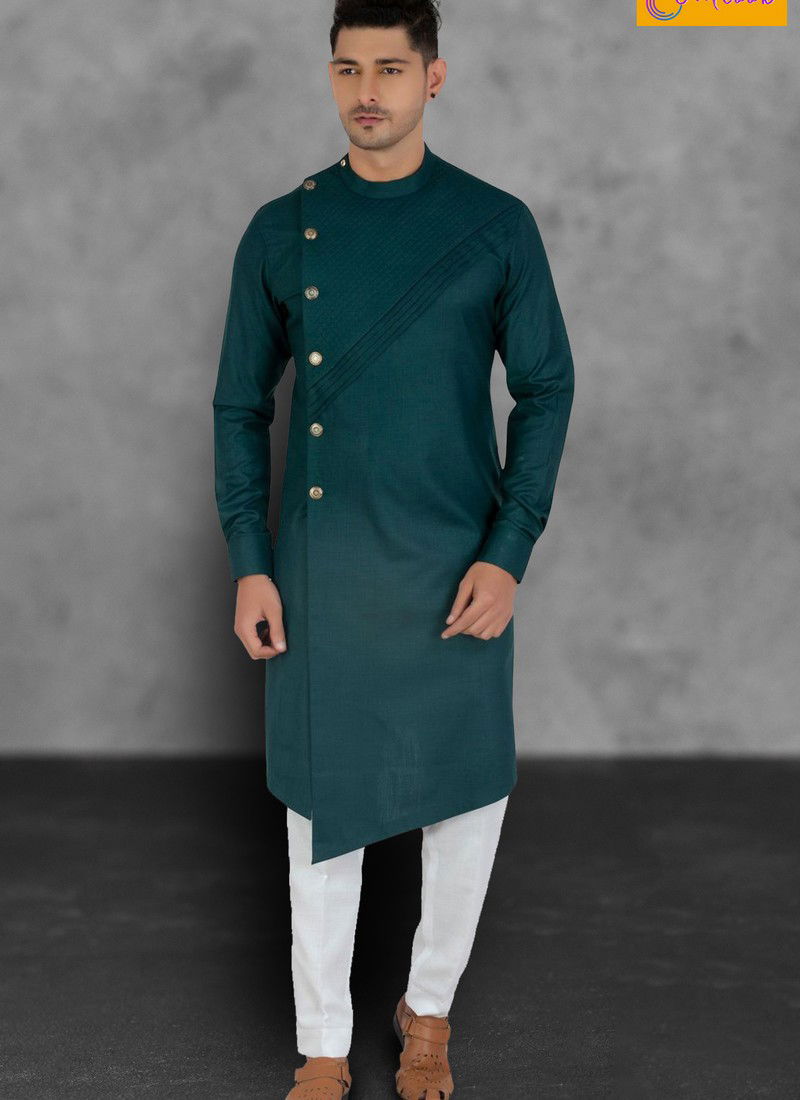 Green Outluk Vol 9 Eid Special Regular Wear Designer Plain Side Cut Kurta Pajama 9003