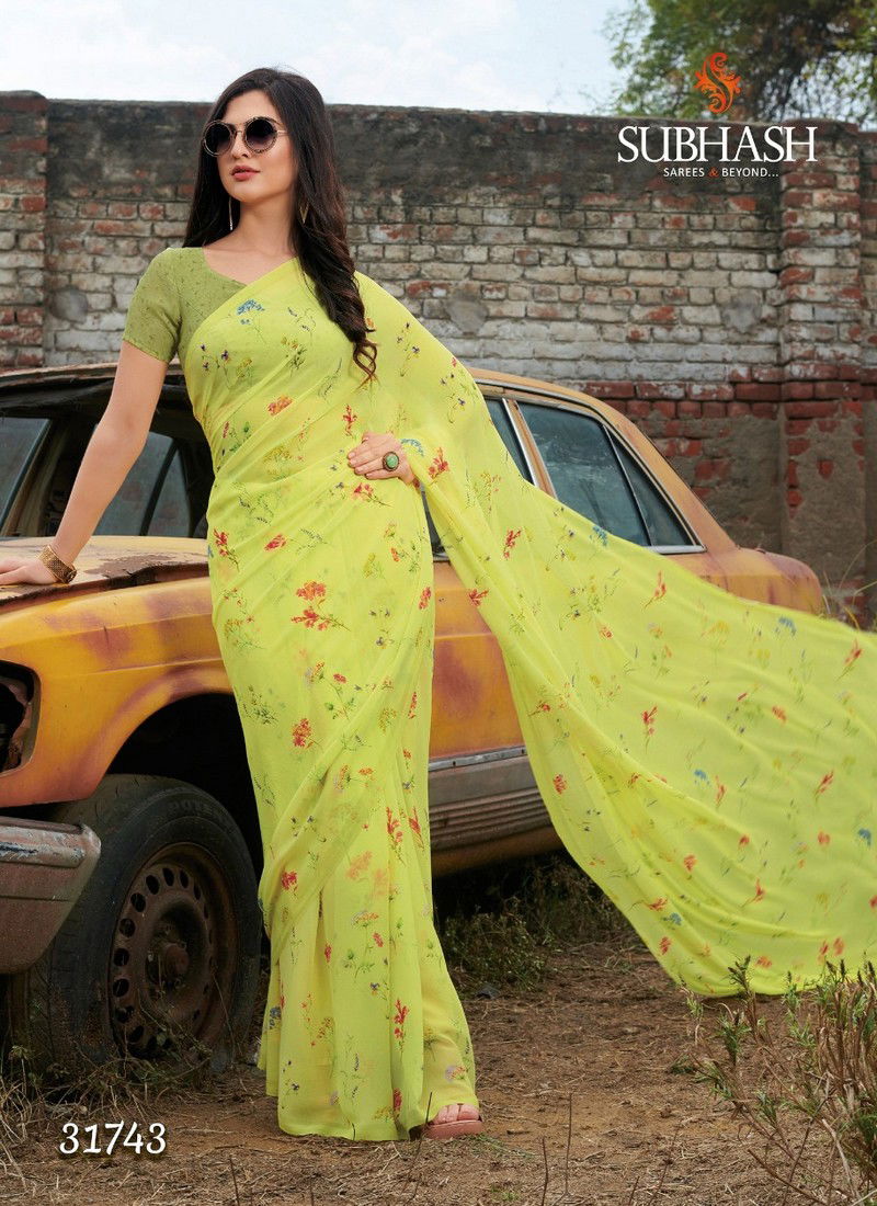 Lemon Subhash Saree Gardenia vol 8 Designer Floral Print All Over Work Georgette Daily Wear and office Wear Saree 31743