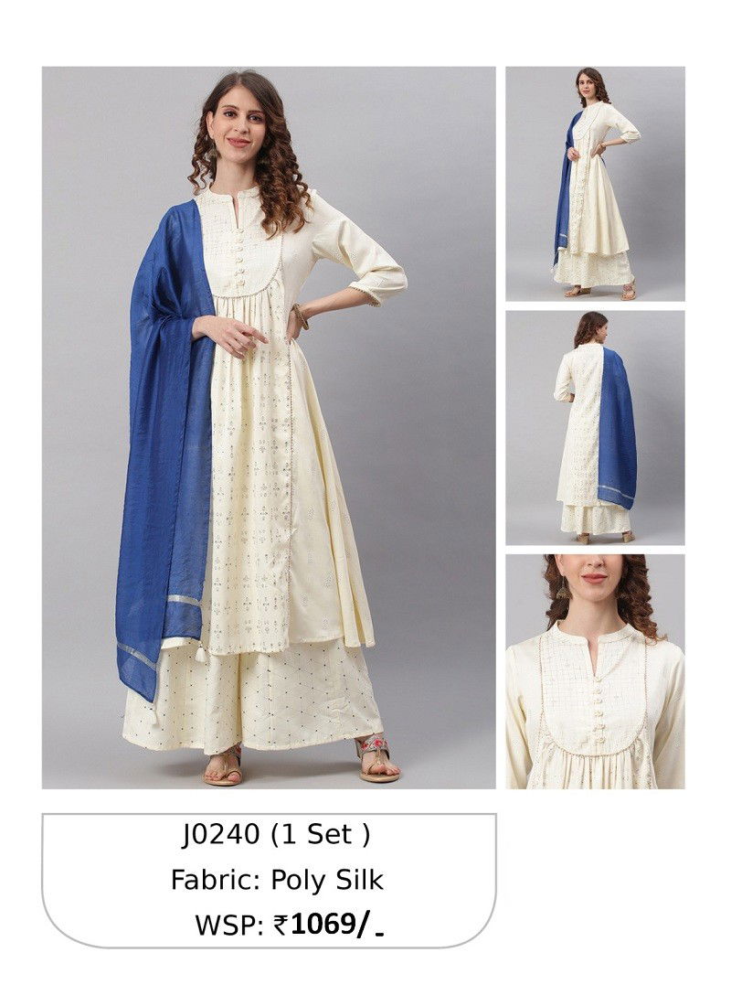 Light Yellow Colour Janasya Readymade Suits Catalog 240