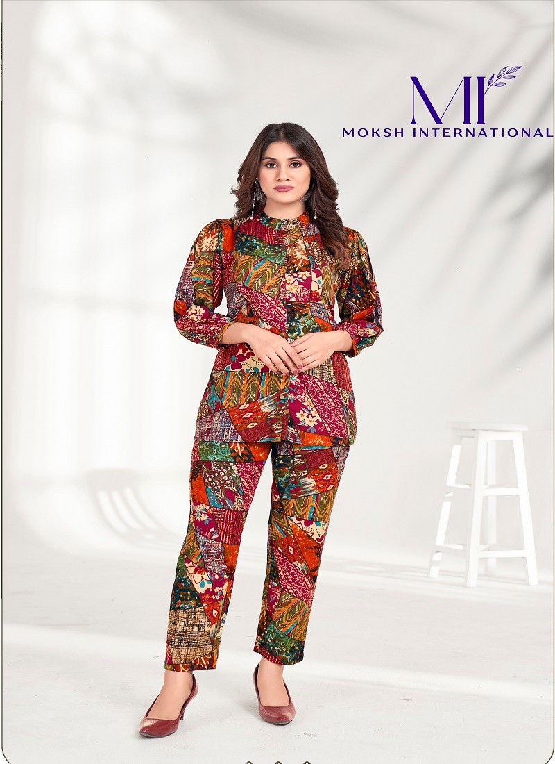 Multi Colour Co-ord Set Milky Vol 1 By Moksh Premium Rayon Co-ord Set Western Catalog 803