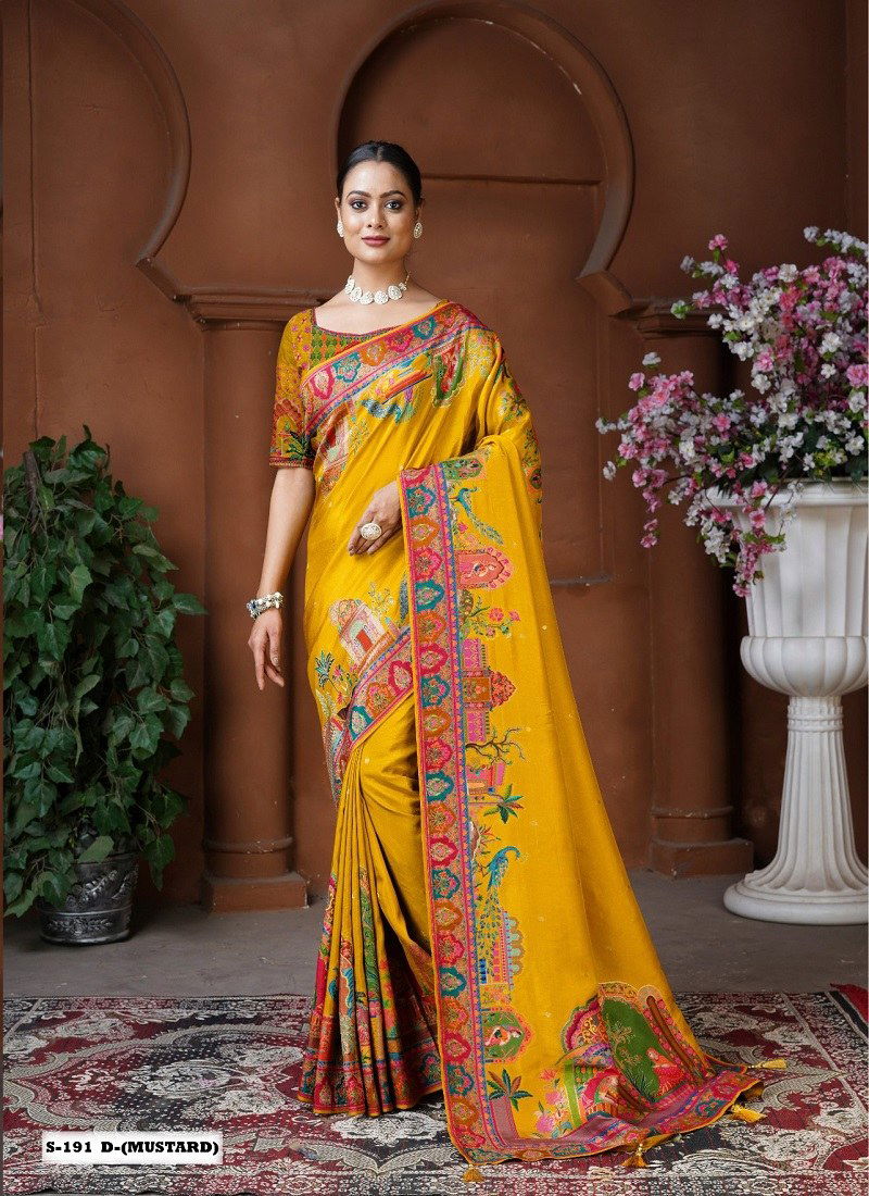 Mustard Colour Anaara By Tathastu Dola Silk Designer Saree Wholesale Shop In Surat S 191 D