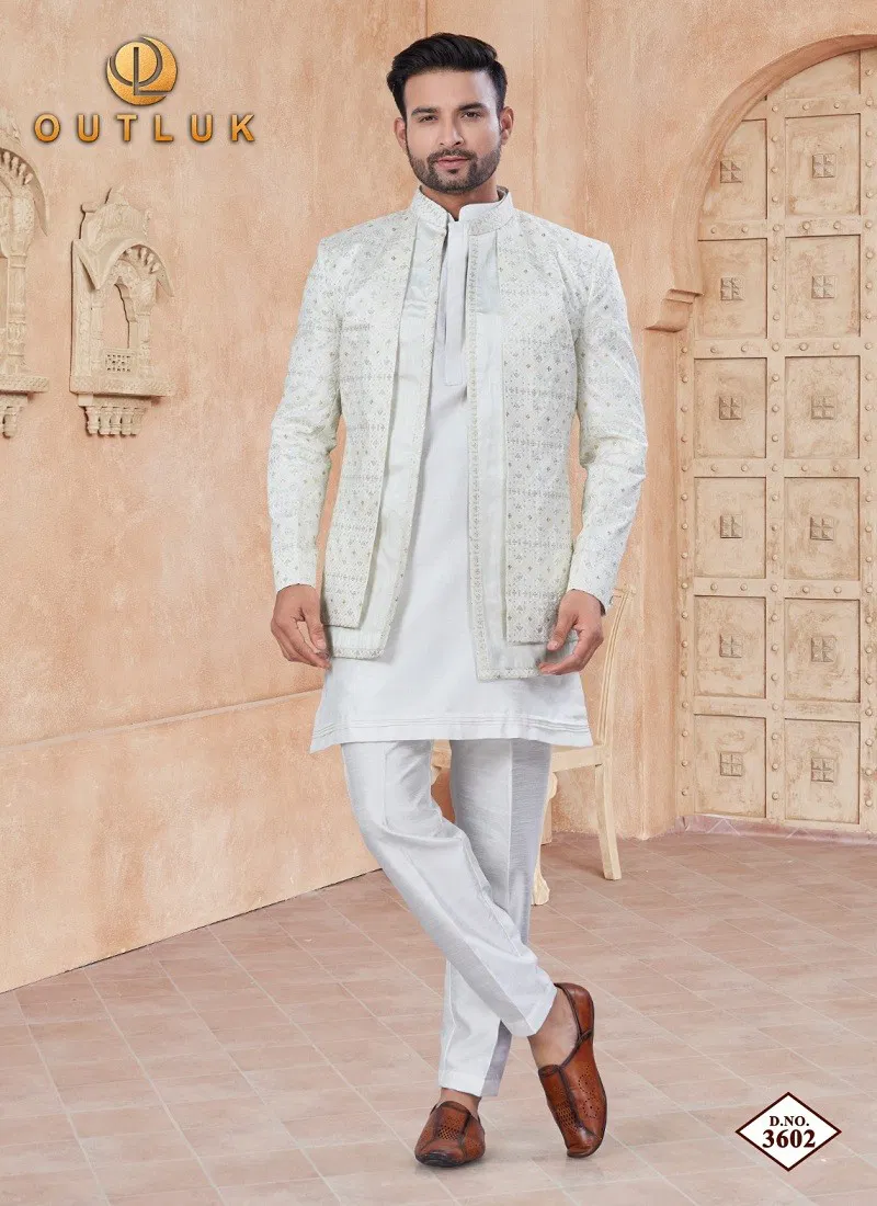 Off White Colour Outluk Wedding Collection Vol 36 Party Wear Mens Indo Western Wholesale Manufacturers 3602