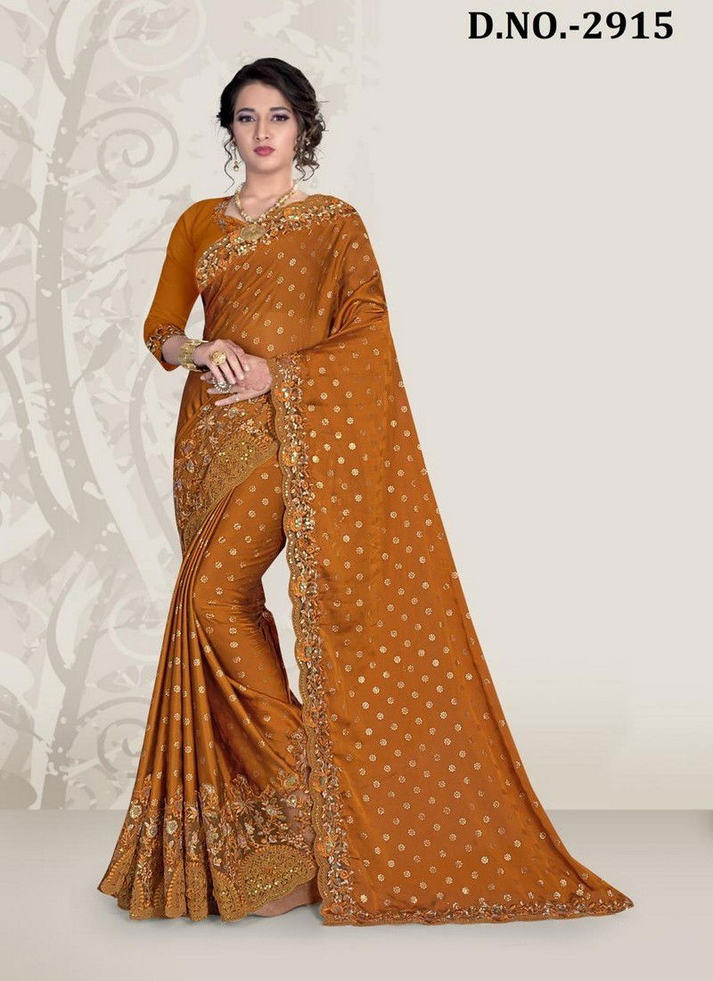 NARI KAVYANJALI Fancy Latest Designer Festive Wear Heavy Coding And Siqvence Embroidery With Applique Flower Siramic hand Work Silk Saree Collection