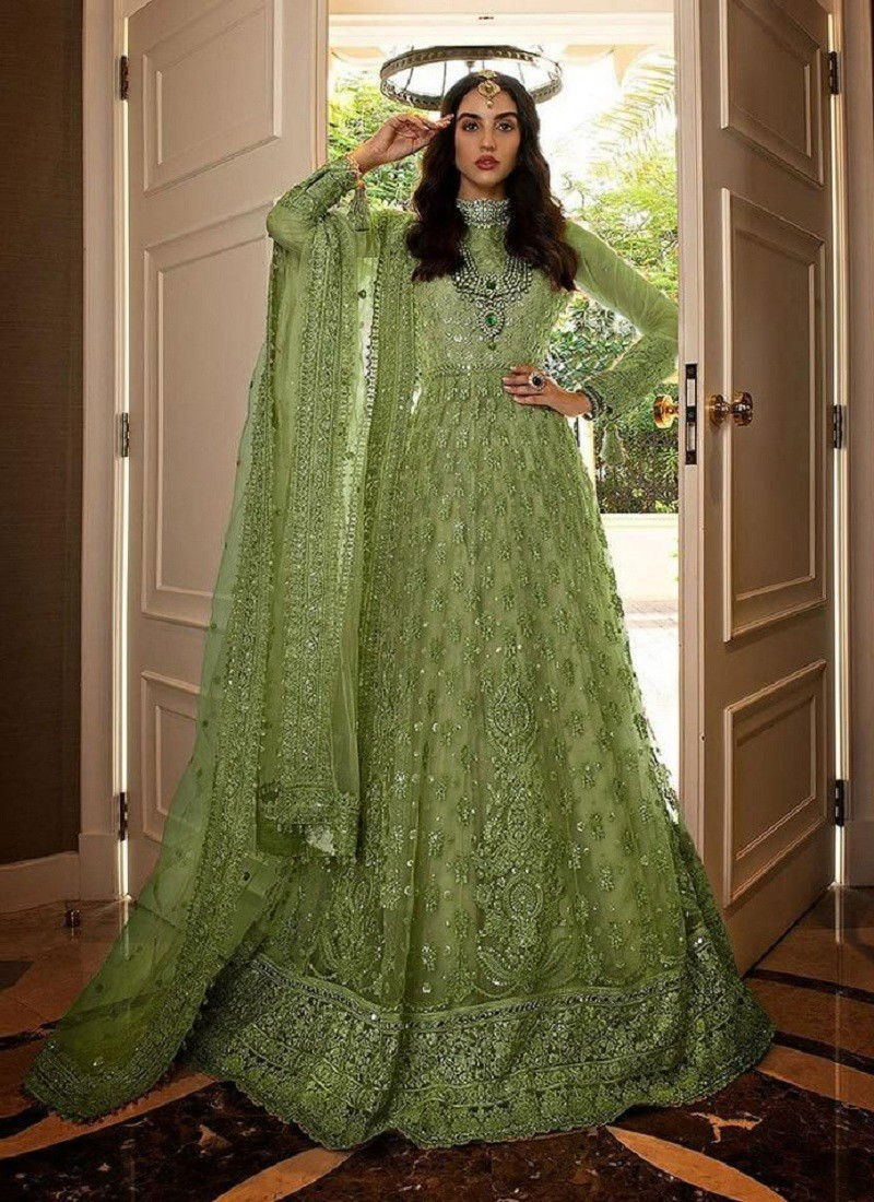 Pista Colour KF 102 Net With Embroidery Mirror Work Salwar Kameez Catalog KF 102 F