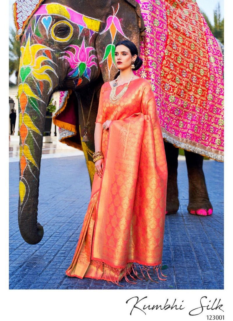 Peach RajTex Kumbhi Silk Banarasi Silk Designer Saree 123001