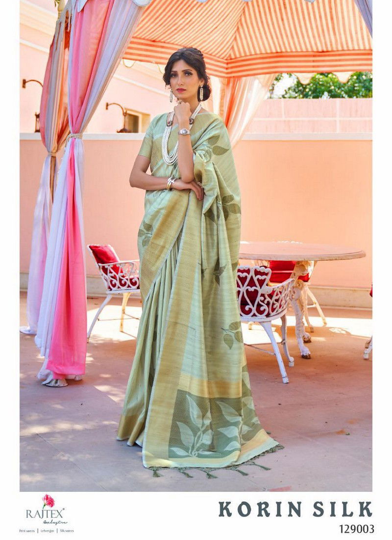 Green Rajtex Korin Soft Handoom Designer Party Wear Weaving Silk Saree 129003