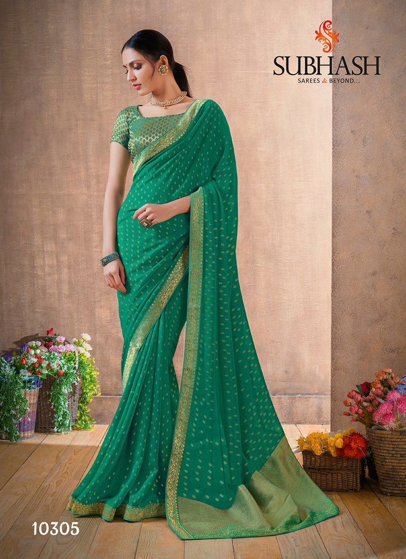 Rama Subhash Georgette Foil Work Saree with Brocade Blouse Designer Rich Look Wedding Wear and Party Wear Saree 10305