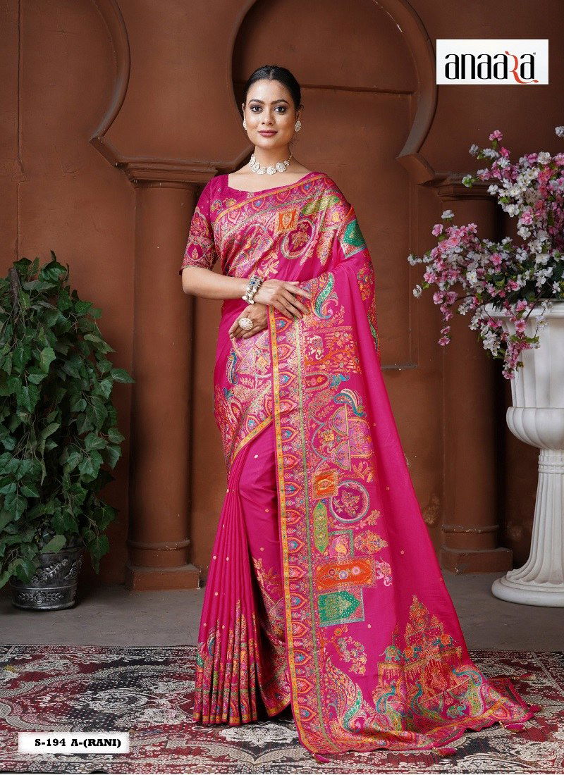 Rani Pink Colour Anaara By Tathastu Dola Silk Designer Saree Wholesale Shop In Surat S 194 A