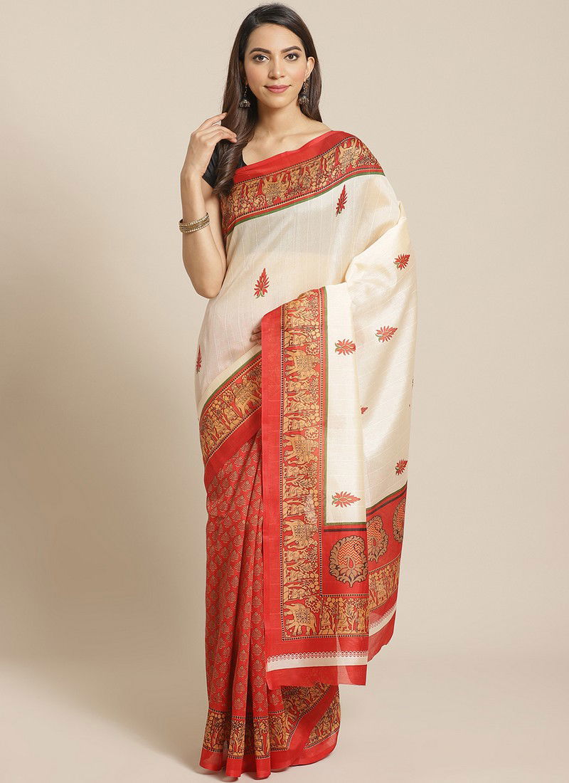 Red and Back Pinted Bhagalpuri Saree 109