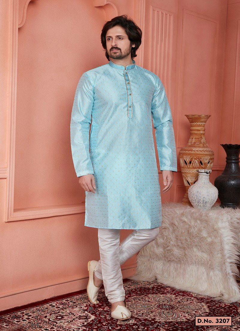 Sky Blue Colour 1659 Function Wear Mens Indo Western Surat Wholesale Market 3207