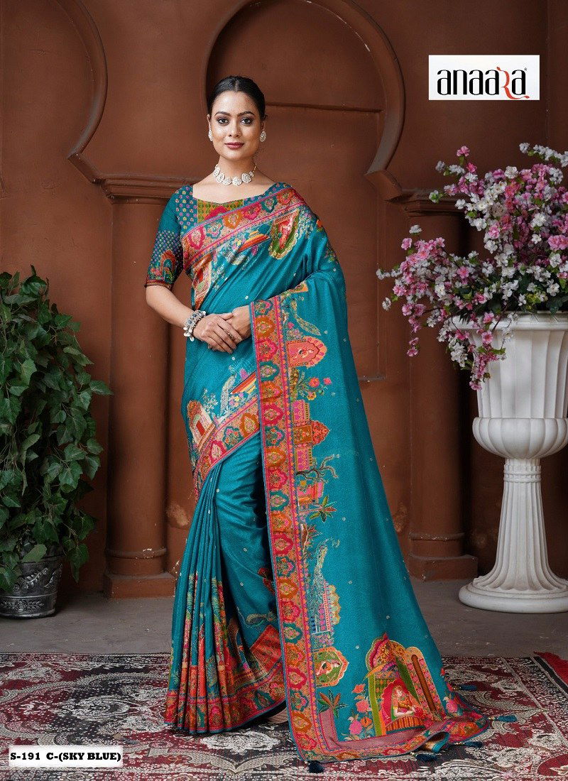 Sky Blue Colour Anaara By Tathastu Dola Silk Designer Saree Wholesale Shop In Surat S 191 C