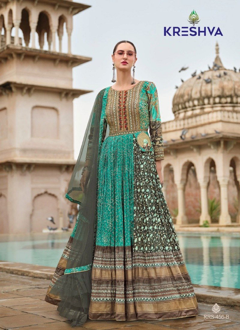 Teal Colour Ada By Kreshva Smooth Silk Reception wear Gown Orders In India RRS 456 B