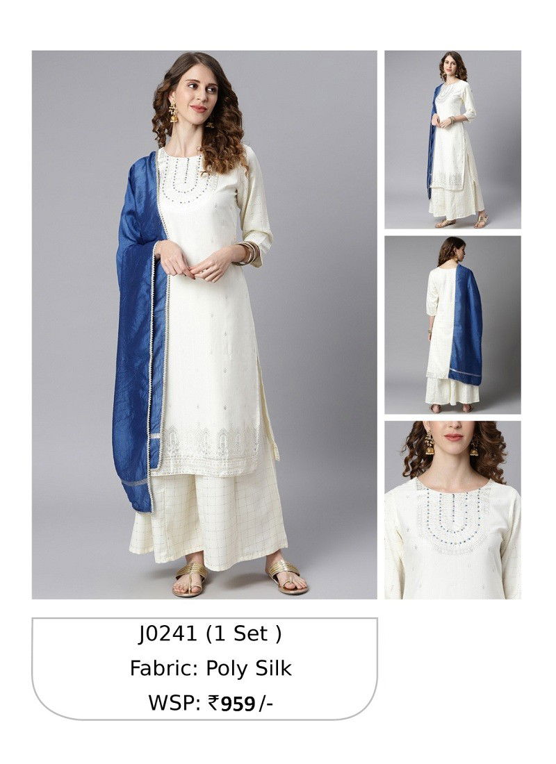 White And Blue Colour Janasya Readymade Suits Catalog 241