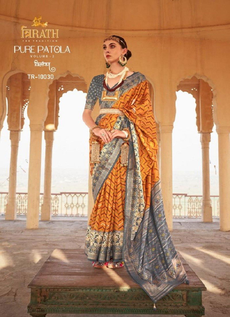 Yellow And Gray Colour Pure Patola Vol 2 By Trirath Silk Saree Catalog 10030