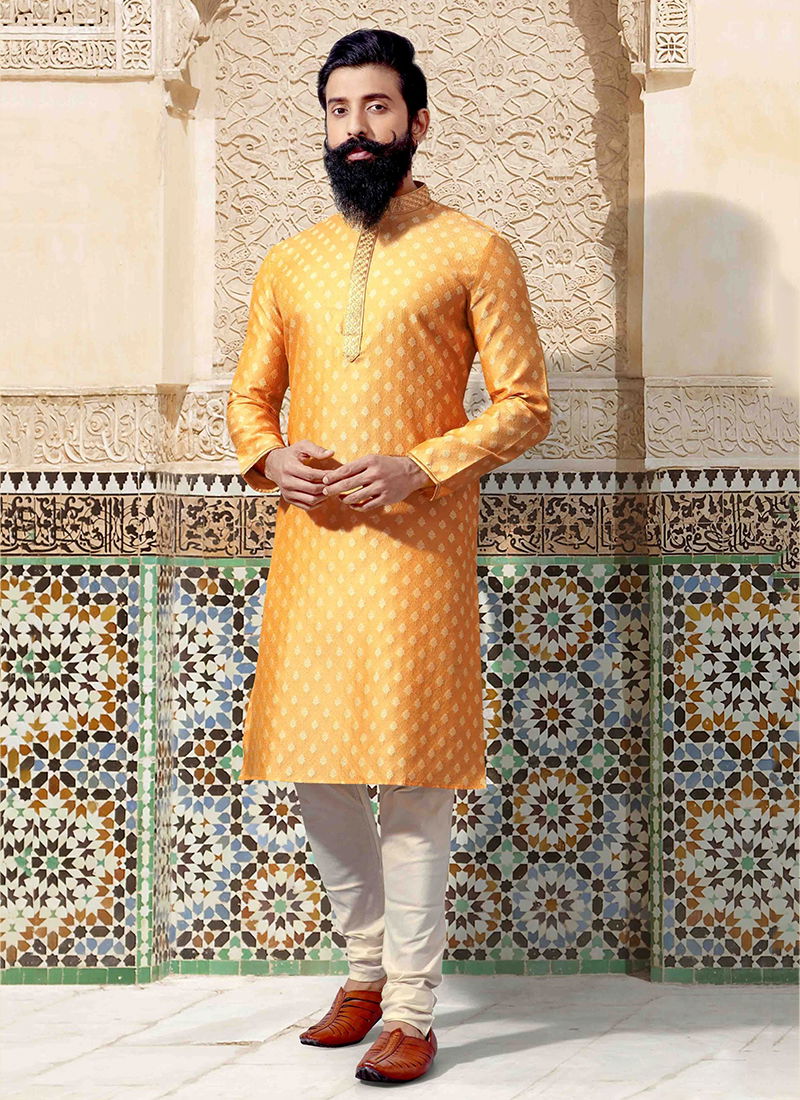 Yellow Jacquard Kurta Pajama 12850