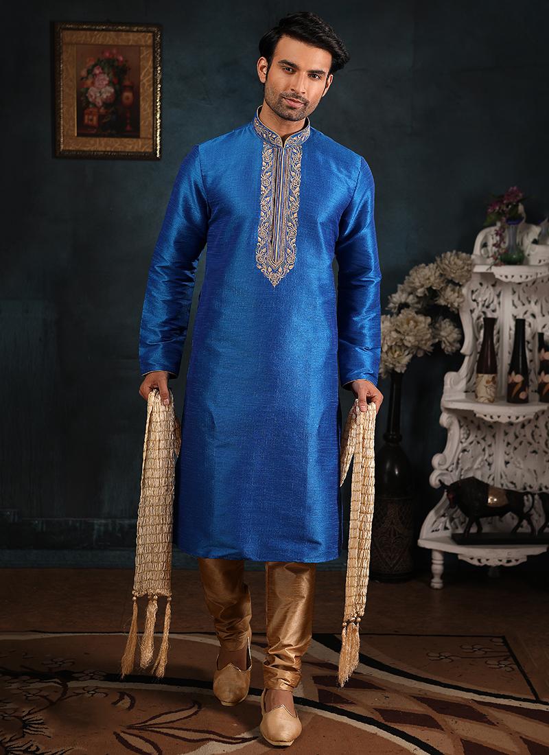 Blue Banarasi Silk Kurta Pajama 7744