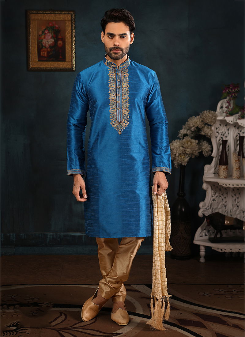 Blue Banarasi Silk Kurta Pajama 7760