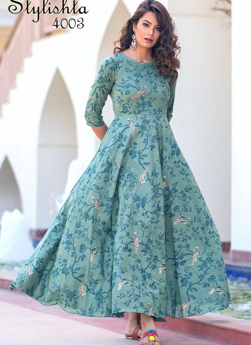 Pink Designer Stylishta Vol 2 Pure Maslin with Digital Print Long Party Wear Kurtis Collections 4003