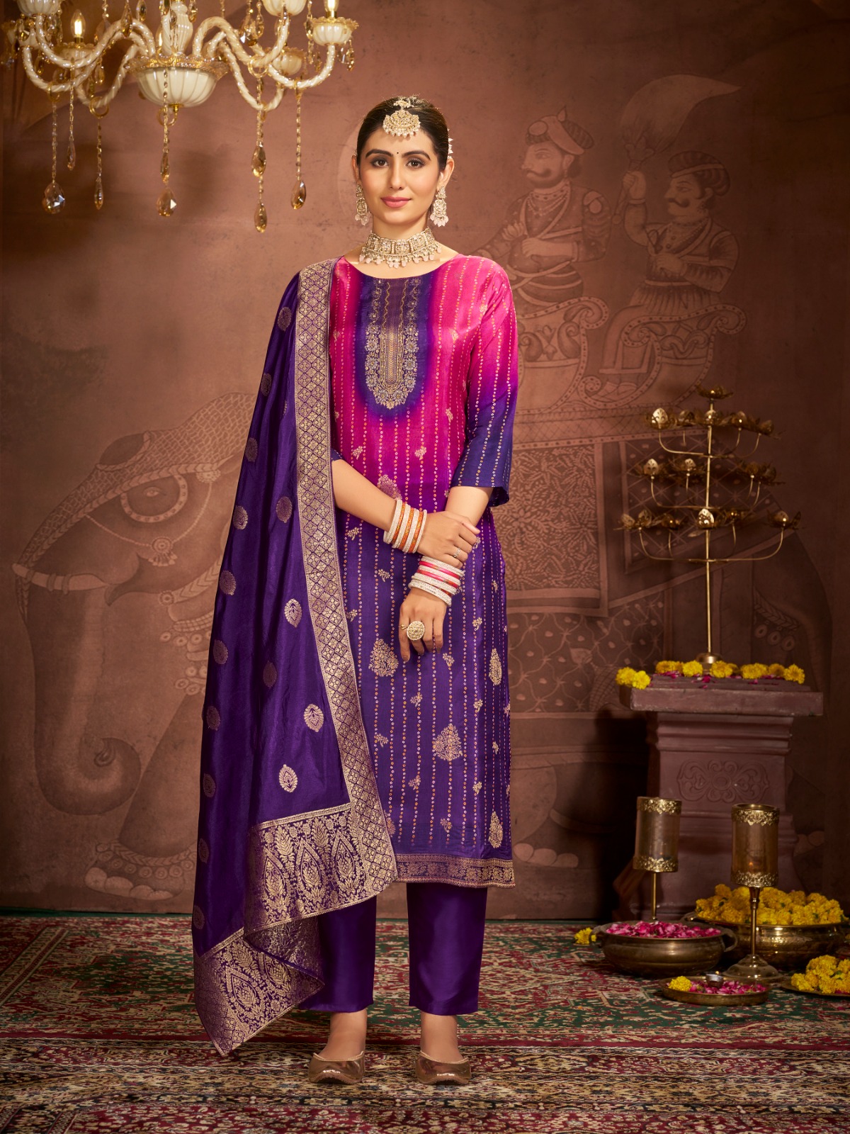 Karva Chauth Special Chinon Fabric Mustard Color Embroidered Readymade  Punjabi Style Palazzo Salwar Suit