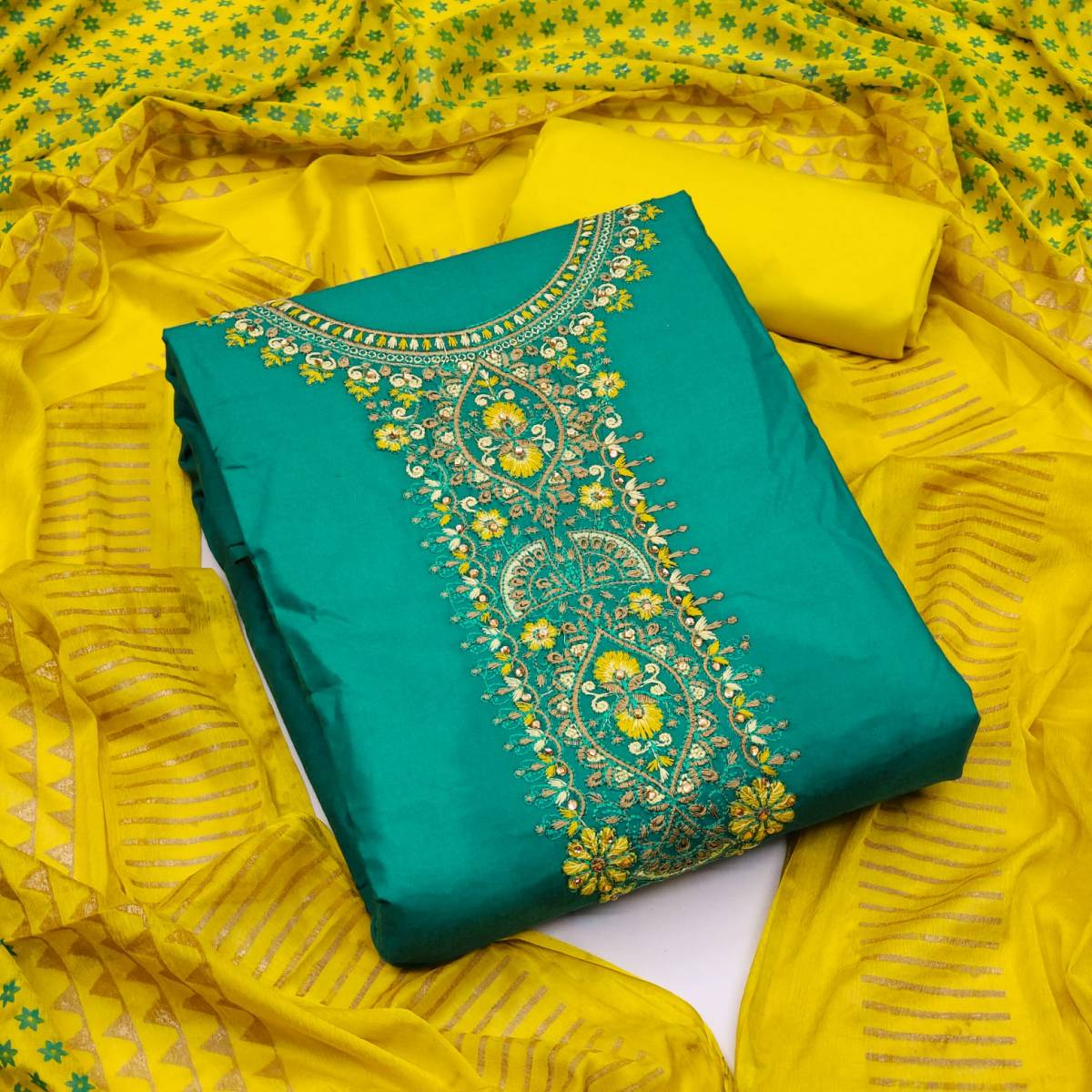 Embroidery Banarasi Jacquard Cotton Salwar Suit Dress Material With heavy  Work Dupatta – Fiza Fashions