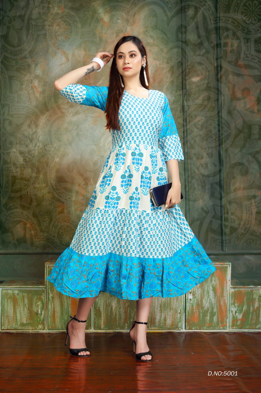 GAGRI STYLE Fancy Casual Wear Rayon Prints Flair Kurtis Collection ...