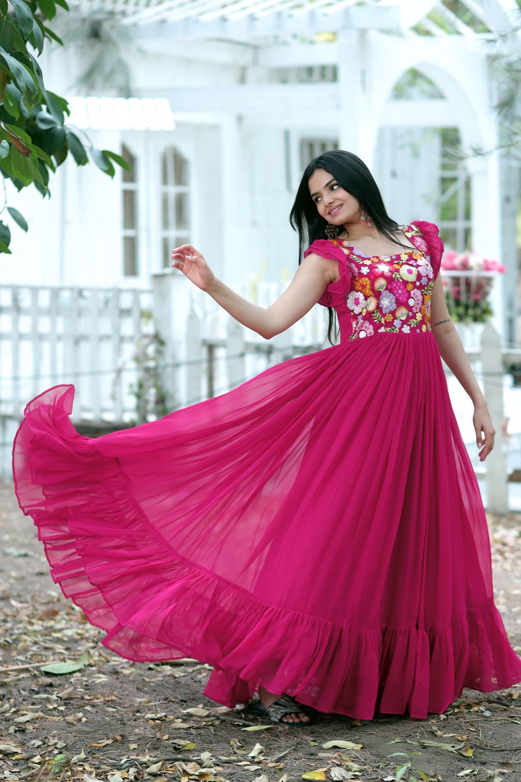 Buy Banarasi Silk Beige Readymade Gown Online : Germany -