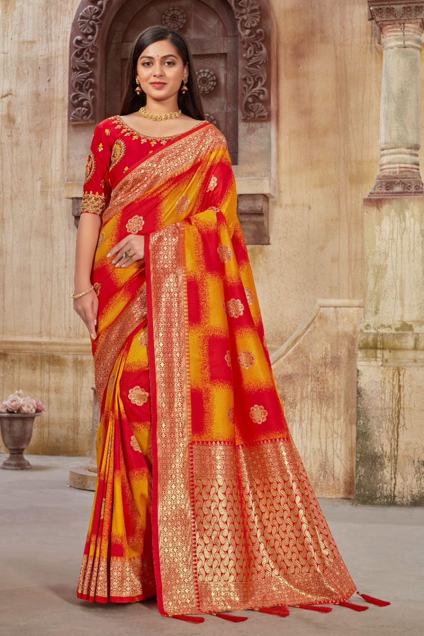 Yellow Color Premium Collection Soft Banarasi Silk Saree with Golden Z –  shalenafamily