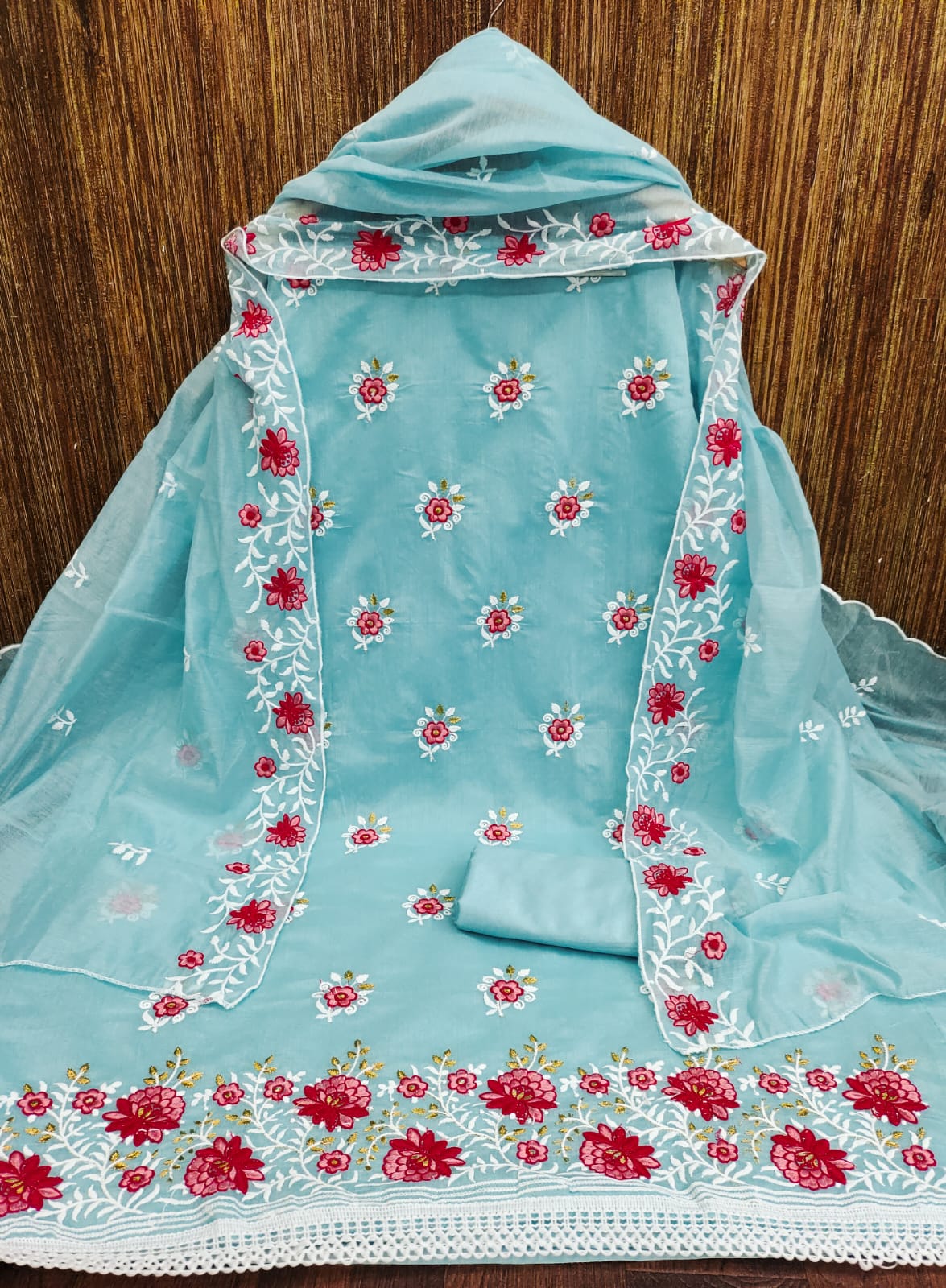 Cg Blue unstitched cotton block print dress material online with chanderi  cotton dupatta | Kiran's Boutique