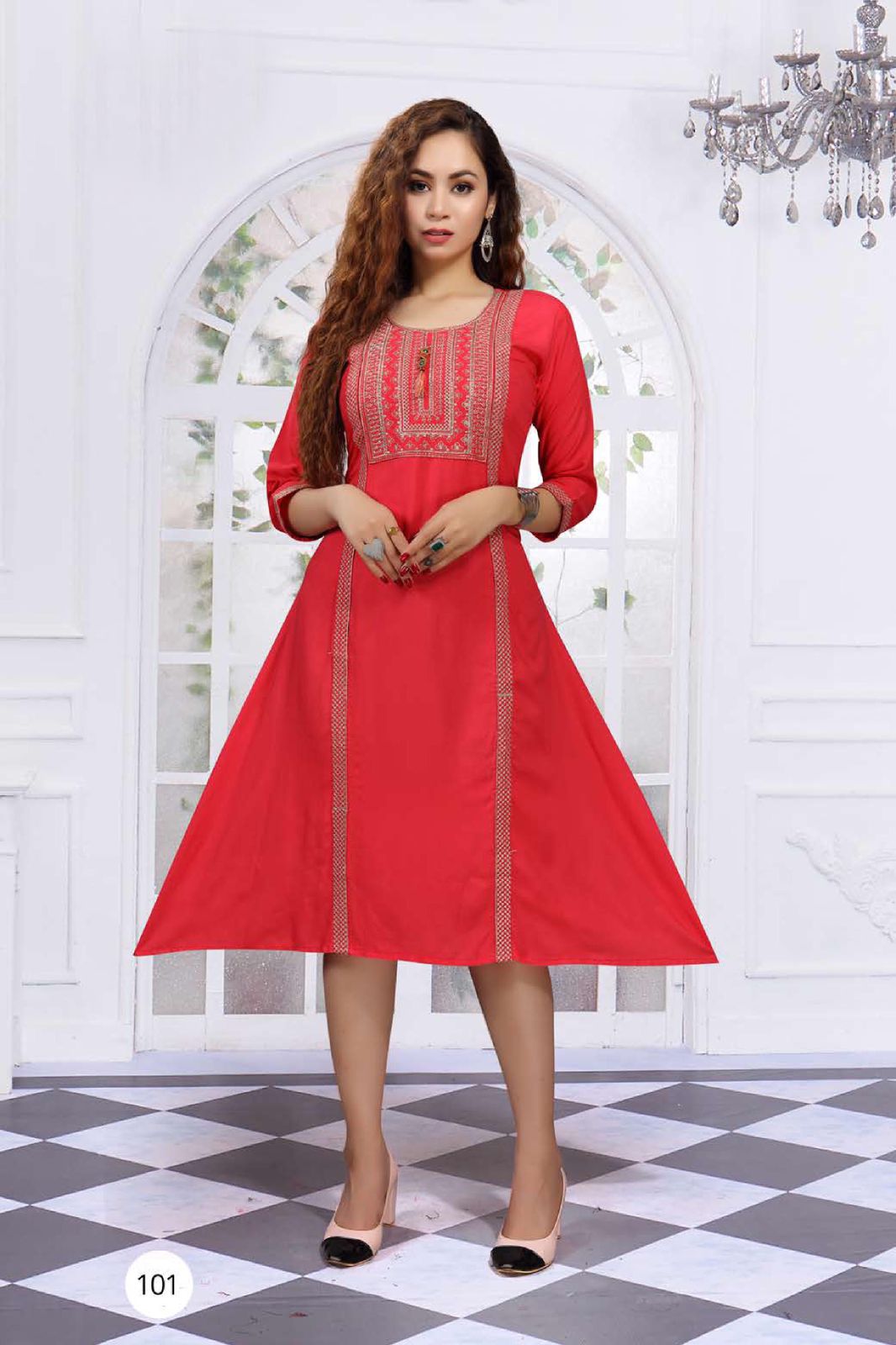 Buy Red Cotton Embroidered Anarkali Kurti Pant With Dupatta Set for Women,  Long Flared Kurta Set/ Salwar Kameez, Chiffon Dupatta, Rakhi Gift Online in  India - Etsy
