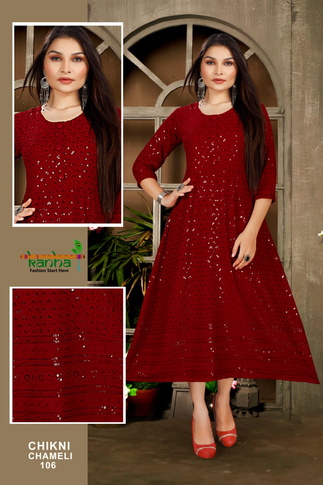 Kanha Chikni Chameli Festive Wear Chiken Work Wholesale Designer Kurtis ...