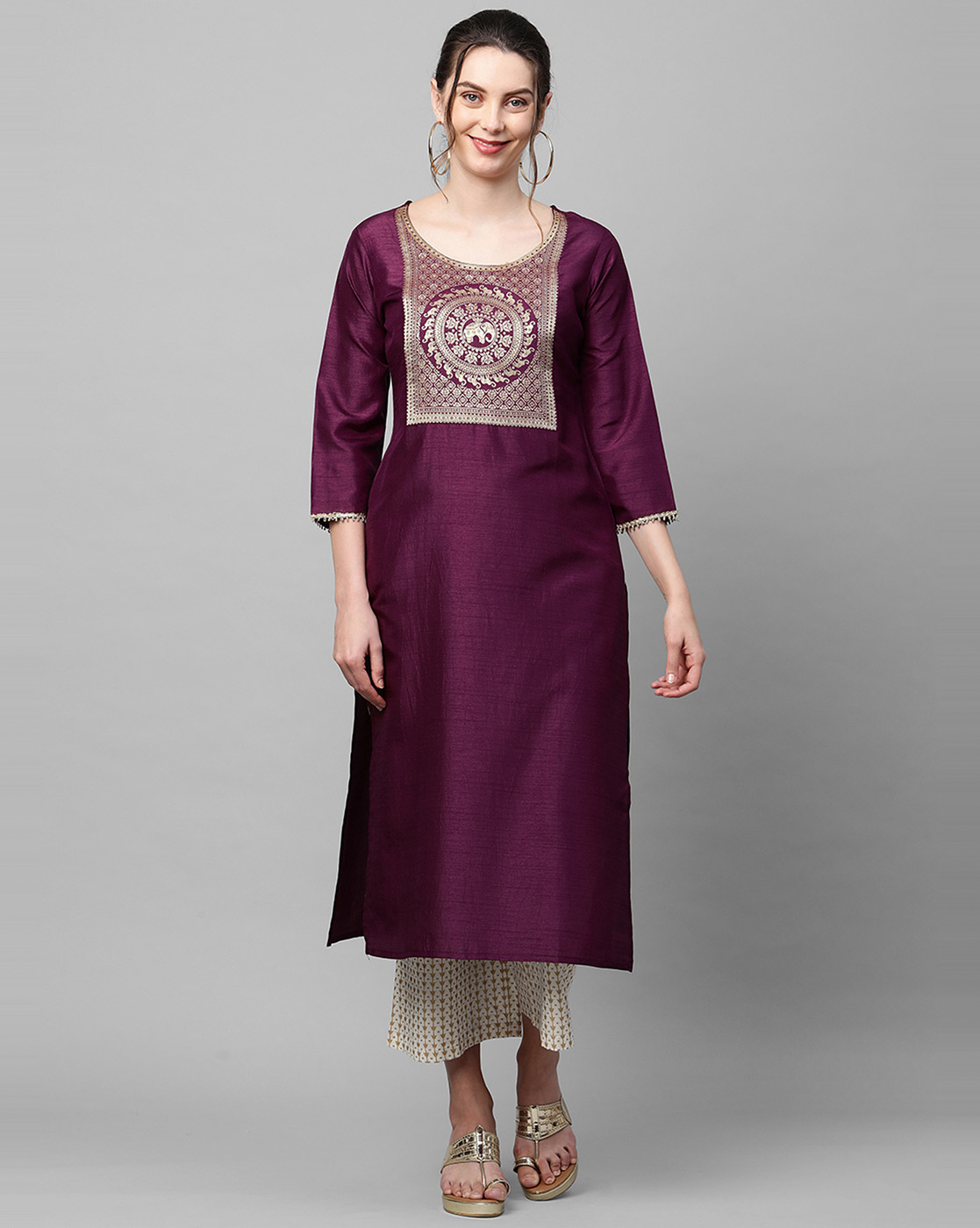 Buy Ishin Women's Cotton Green Yoke Design A-Line Kurta Palazzo Set Online  – ISHIN FASHIONS