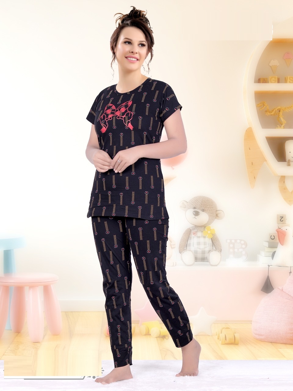 Kavyansika 218 Fancy Embroidery Cotton Nighty : Textilecatalog