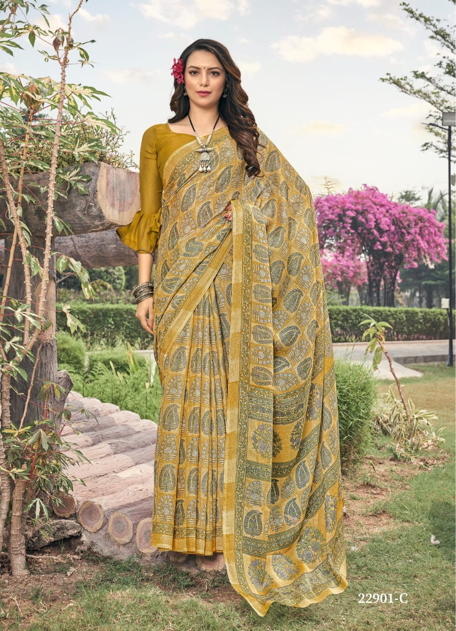 Shop Online Dailywear Crepe Sarees Stripped & Floral Design Printed Sarees  – Lady India