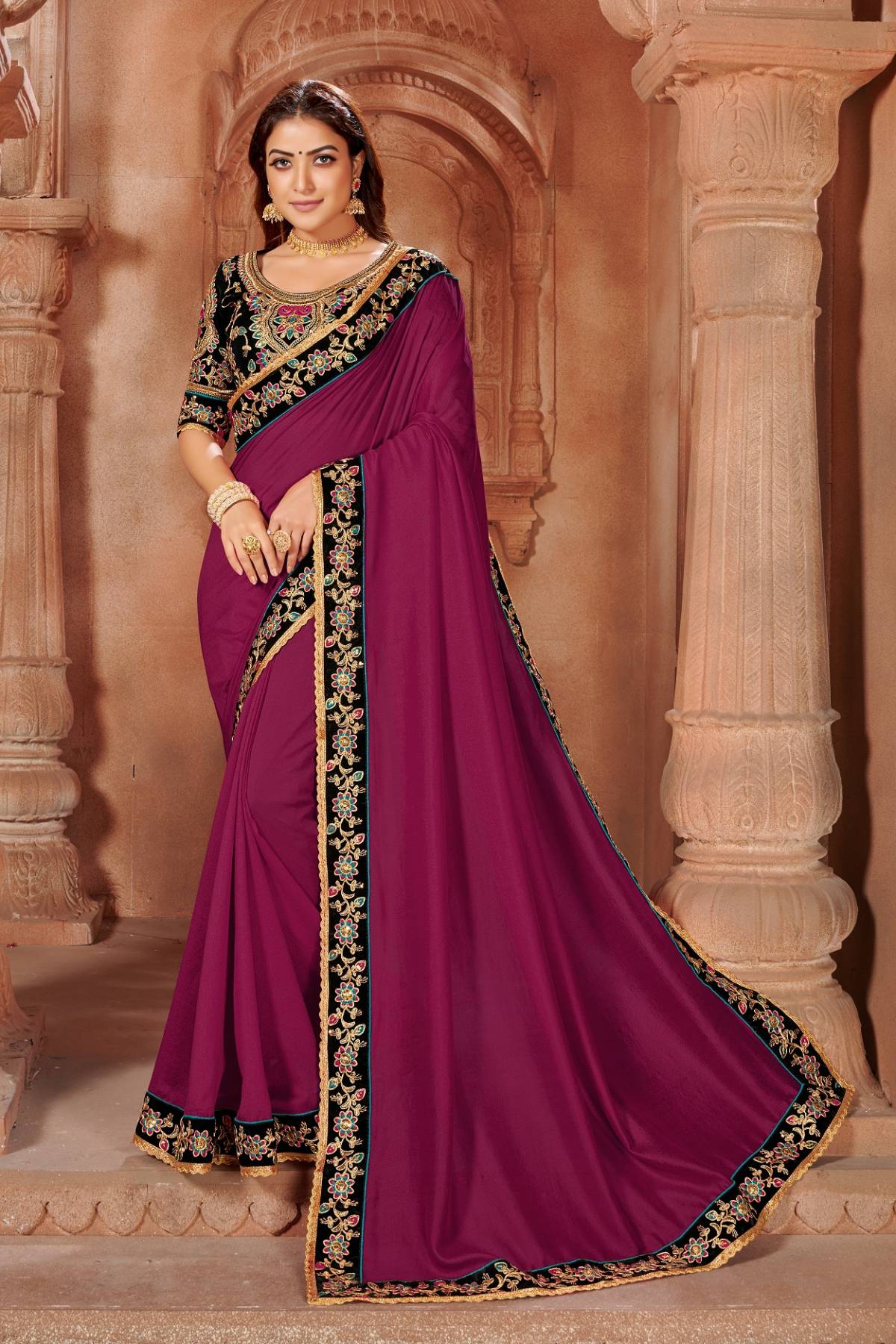 Latest Designer Saree Fancy with Designer Hot Pink Blouse