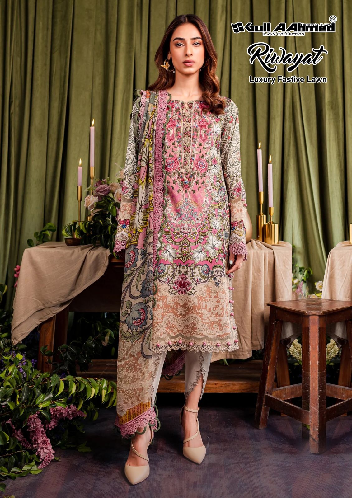 Gull Ahmed Zarqash Embroidery Lawn Cotton Dress Material In Wholesale