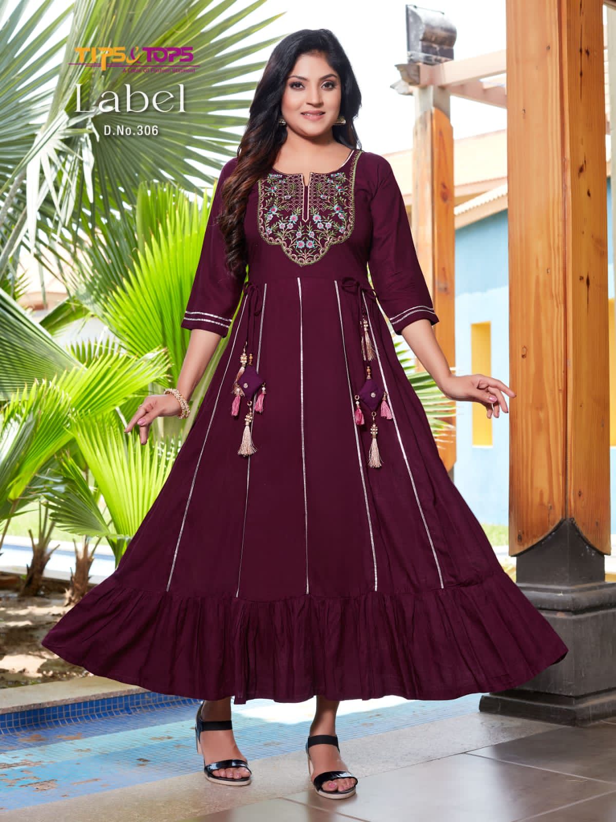 Buy FabMoon Women's Rayon Embroidered Brown Anarkali Kurta/Kurti/Flared  Kurta for Women Gown M at Amazon.in