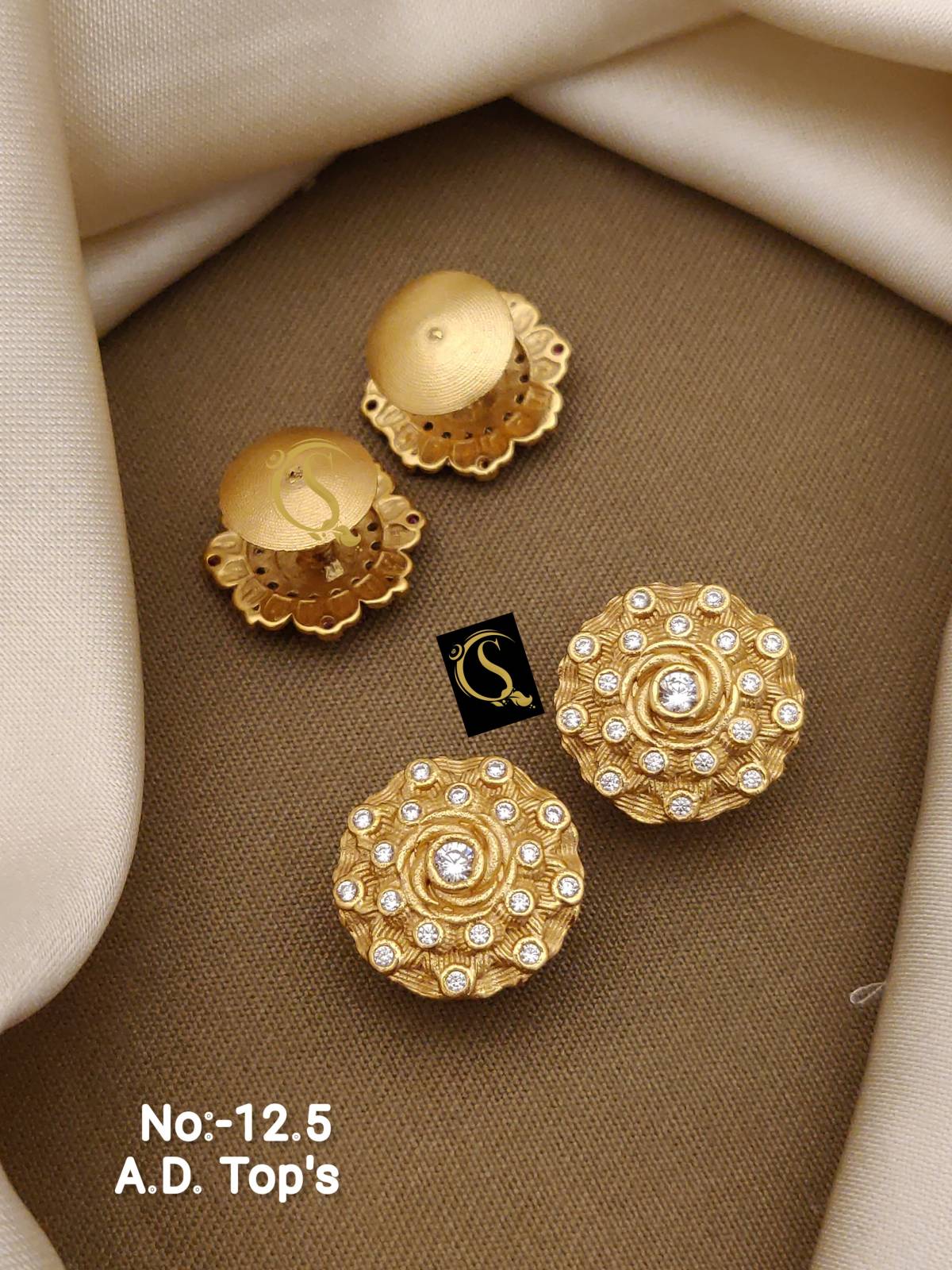 22 Karat Fancy Gold Tops with CZ - ErSi25649 - Large floral design stud  earrings, fashioned in 22 karat yellow gold, with dazzling cubic zirconia s