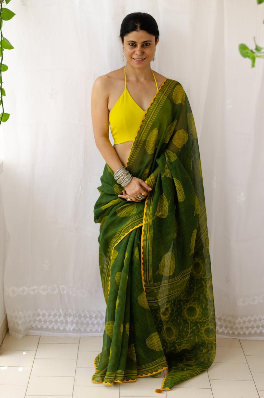 Designer satin silk saree pastel green with chamki & stone work – Cherrypick