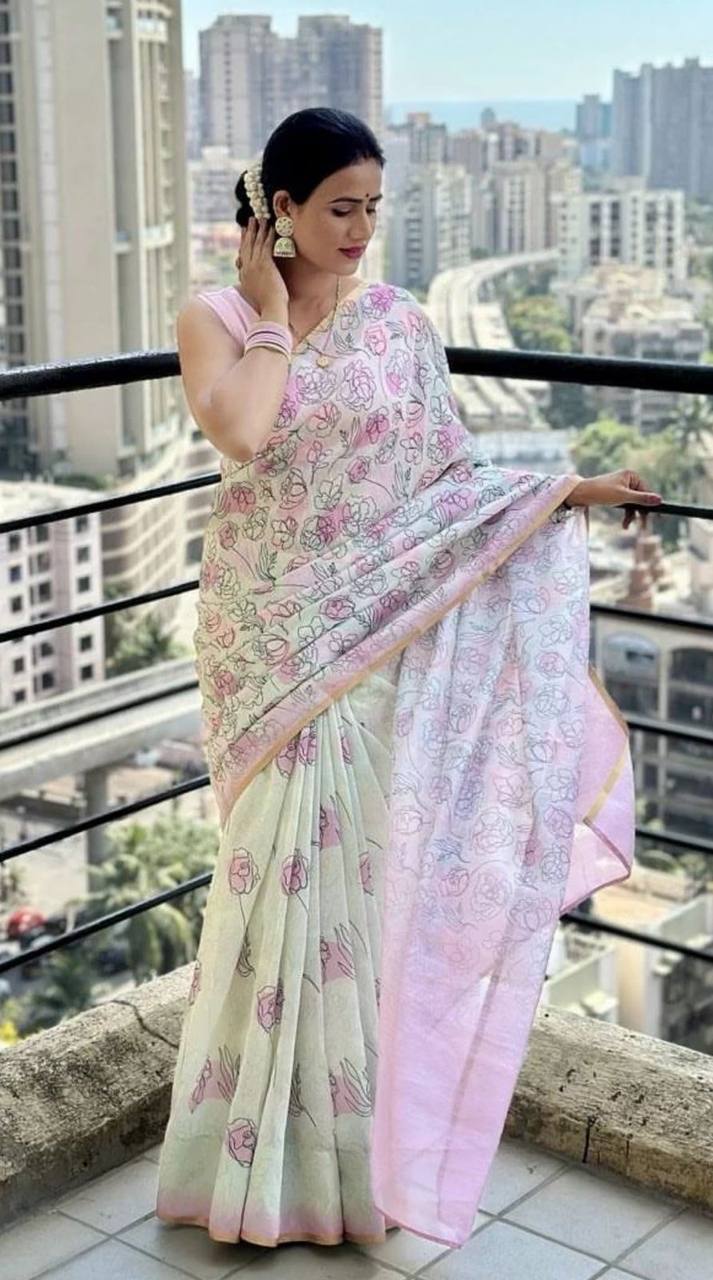 Digital Printed Linen Saree