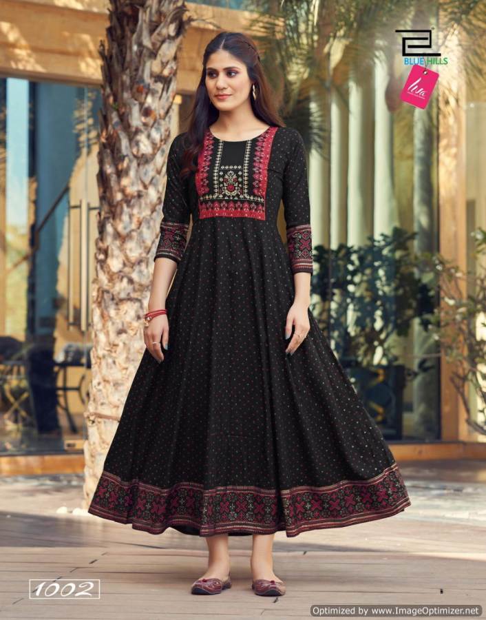 Party Wear Full Sleeves Black Color Kurti
