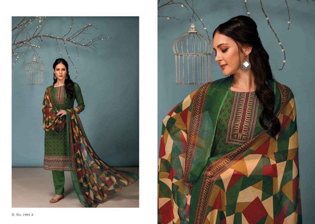 Rivaa Blue Printed Cotton Churidar Material Online - Jhanvi Fashions